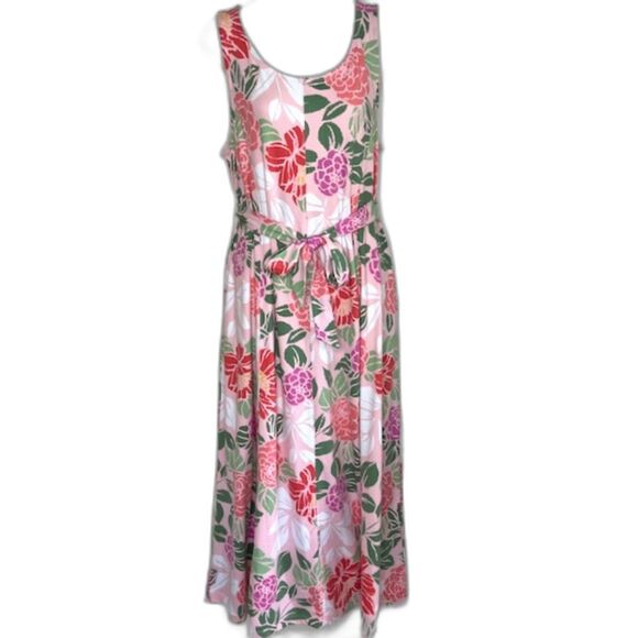 CUDDL DUDS PINK FLORAL KNIT MAXI DRESS PETITE SIZE LARGE with POCKETS - Picture 2 of 11